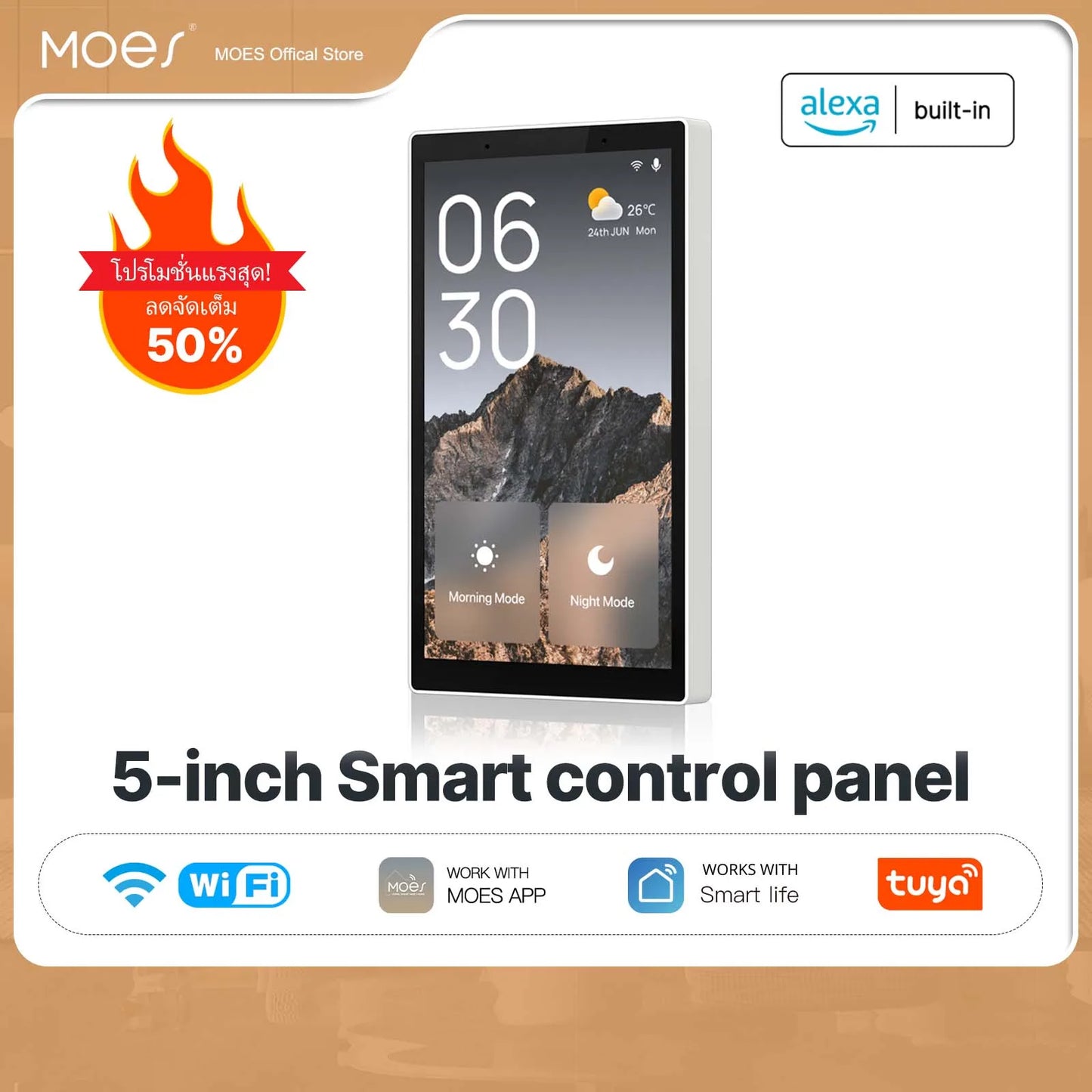 MOES  WiFi Smart 5-Inch Touch Screen US Center Control Panel Built-in Alexa Voice Control ZigBee Gateway Scene Switch