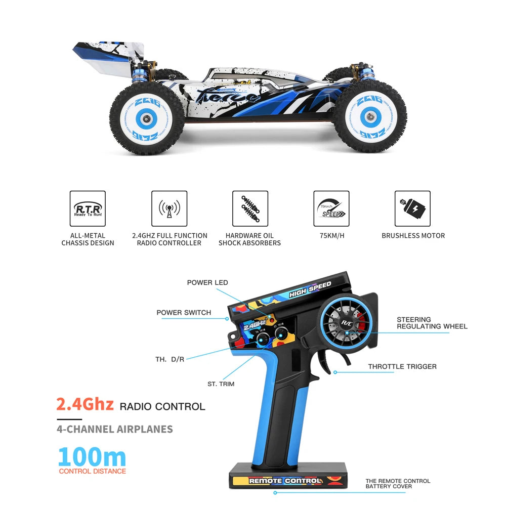 WLtoys 124017 RC Car 75KM/H 2.4G Brushless Remote Control Vehicle 4WD Electric High Speed Racing Drift Truck Toys for Children
