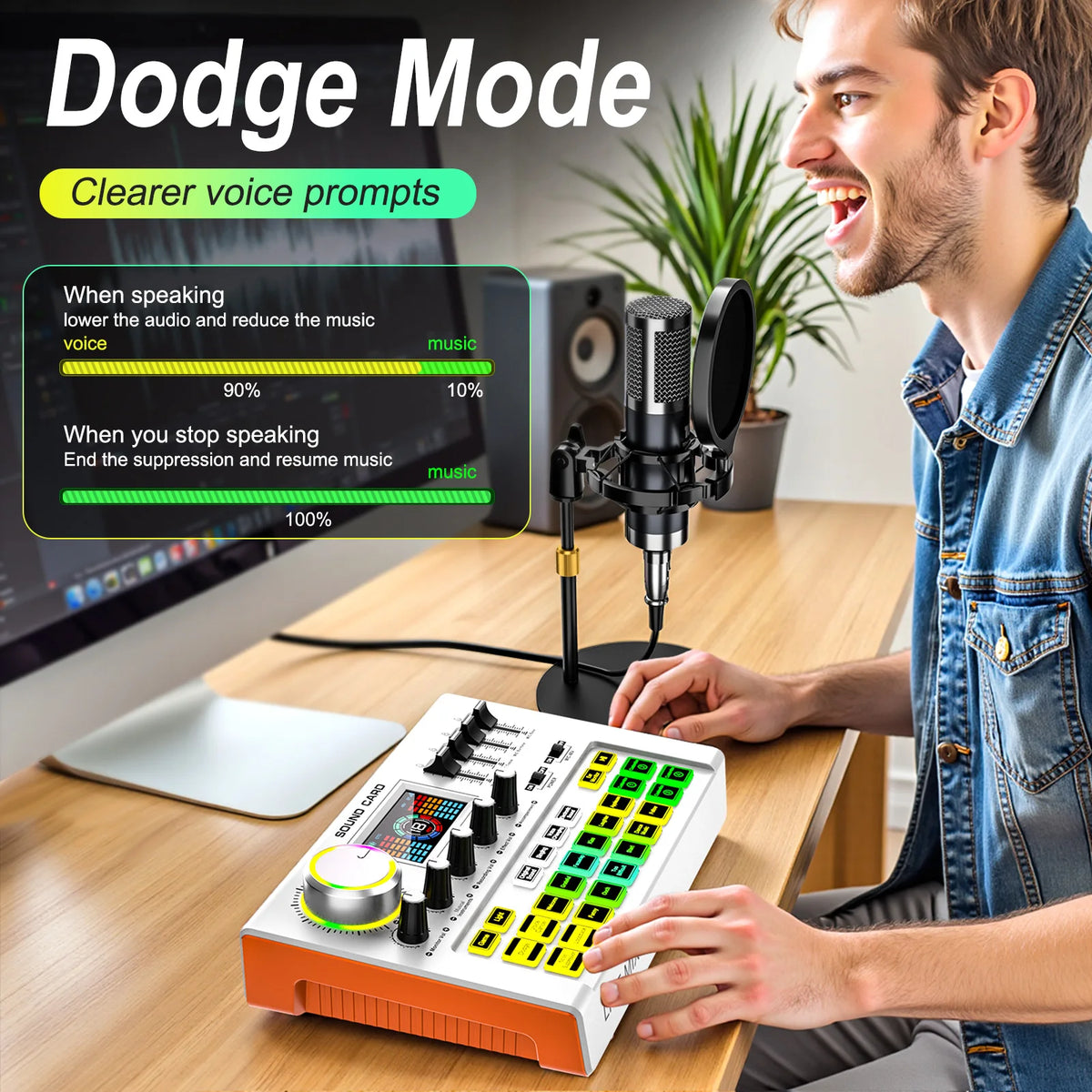 Tenlamp Podcast Equipment Bundle Kit for 4 People Profesional Studio Sound Board with 3.5mm Condenser Microphone(Y300-P15B) for PC Smartphone Laptop Computer ,Live Sound Card Full Set Voice Changer Mobile Audio Mixer With Blu