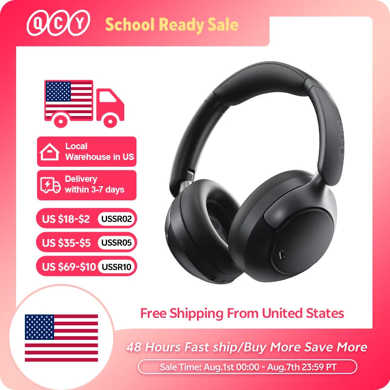 QCY H3 Pro ANC Wireless Headphone 50dB Noise Canceling Hi-Res Spatial Audio Earphone with LDAC Bluetooth 5.4 Over Ear Headset