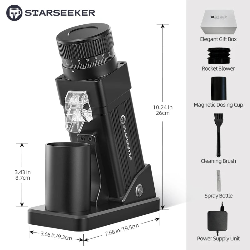 STARSEEKER E55Pro Electric Coffee Grinder 55MM Espresso Cone burr Stepless Fineness Adjustment Cold Brew Bean Grinder Black